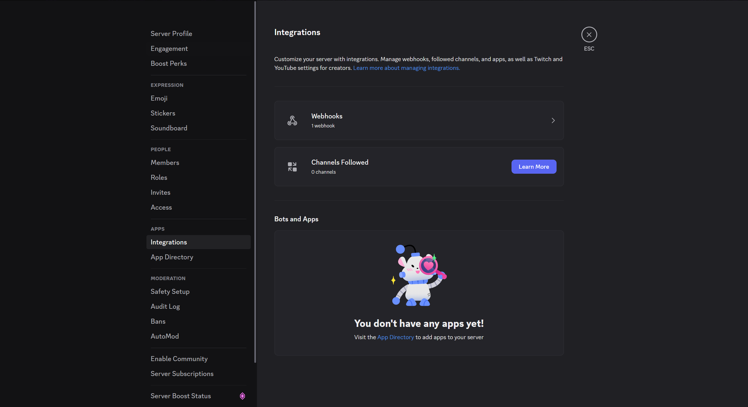 Discord Server Settings Integrations